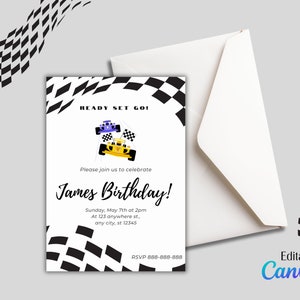 Racing Cars, Indy Cars, Cars Birthday invitation, Printable Invitation, Editable Template, Canva