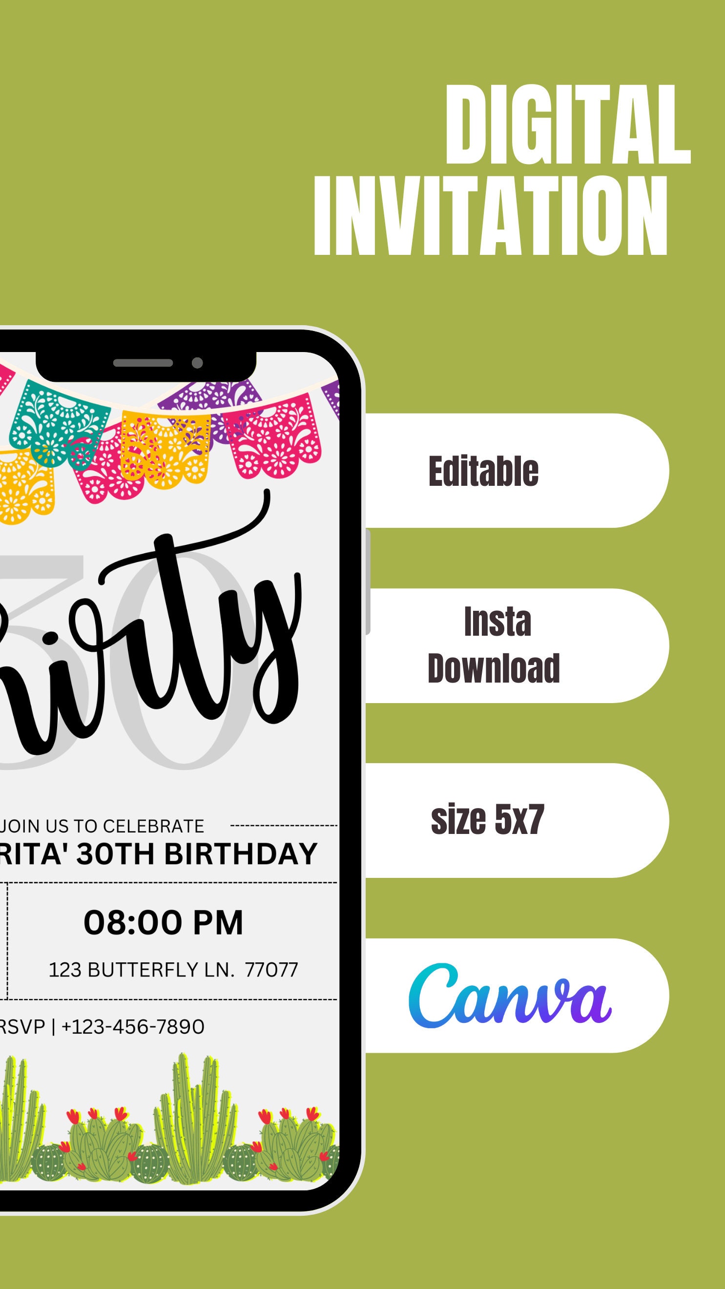 Mexican Birthday, Papel Picado, Birthday Invitation, Editable Template ...