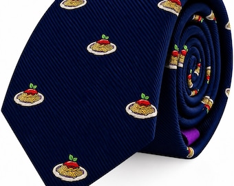 PASTA SKINNY TIE | Fun Novelty Necktie for Men | Perfect Gift for Pasta Lovers, Italian Food Fans Chefs | Great for Work, Parties and Events