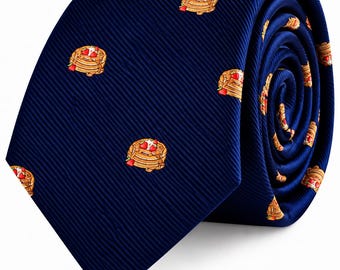 PANCAKE SKINNY TIE | Fun Novelty Necktie for Men | Perfect Gift for Pancake Lovers, Breakfast Fans and Foodies | Great for Work or Parties
