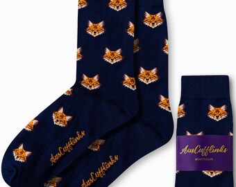 Meias com cabeça de raposa | Meias de lobo para padrinhos de casamento | Meias inovadoras | Presente de Natal para ele | Presente australiano