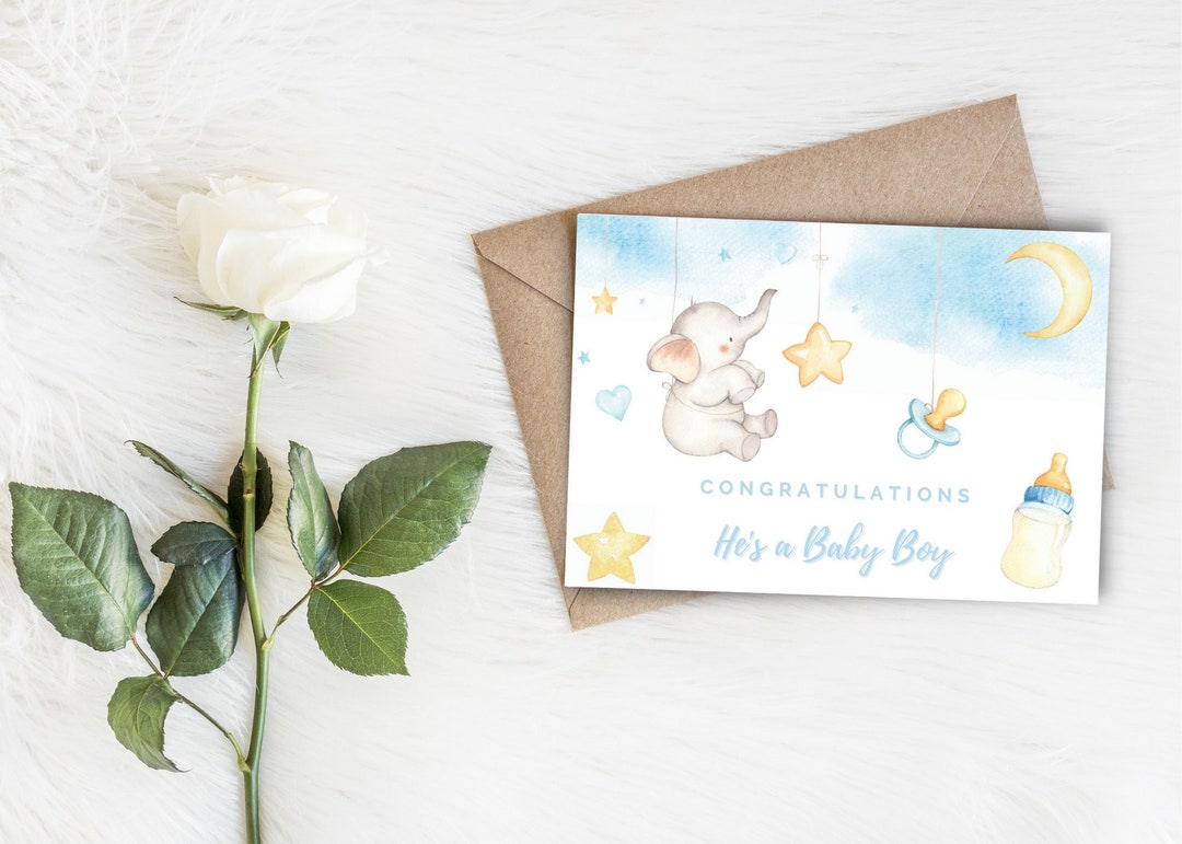 Printable CONGRATULATIONS BABY BOY Card Welcome Newborn Baby Just Born ...