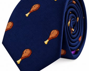 Chicken Drumstick Skinny Tie | Fun Food Novelty Necktie | Chicken Lover Gift | Quirky Men’s Tie | Unique Gift for Him