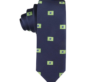 Brazil Flag Tie, Brazilian National Flag Necktie, Groomsmen Wedding Tie, Gift for Brazil Fans, Handcrafted Novelty Tie