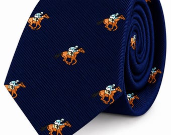 HORSE RACING TIE | Jockey Necktie Spring Racing Melbourne Cup Ties Weddings | Novelty Neck Ties Men | Groom Tie For Men Gift | Hand Stitched
