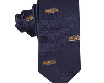 Orange Race Car Skinny Tie | Sports Slim Necktie for Drivers, Racers & Fans | Perfect Gift for Car Enthusiasts | Racing Day Accessory Men