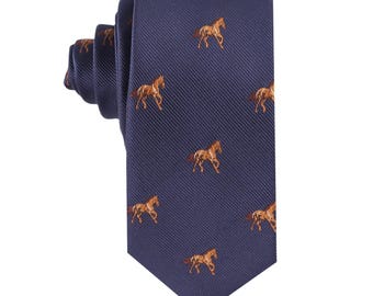 Stallion Horse Skinny Tie | Equestrian Slim Necktie for Riders, Trainers Fans | Perfect Gift for Horse Lovers | Race Day Event Accessory Men