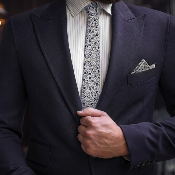 Epoint Men's Skinny Necktie - Black Economics Pattern, Pure Silk, Slim Tie With Gift Box