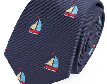 SAIL BOAT SAILOR Necktie Sailing | Ties Groomsmen Tie Weddings | Gift for Bird Lover Novelty Neck Ties Men | Groom Tie | Hand Stitched
