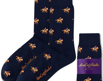Thoroughbred Horse Racing Socks | Fun Casual Socks for Jockeys, Trainers, and Fans | Ideal Horse Racing Gift for Men | Wedding Gift Idea