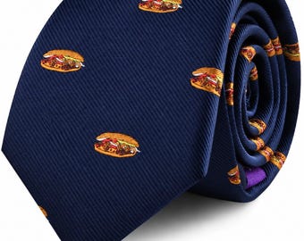 Pork Roll Skinny Tie | Fun Novelty Necktie for Men | Perfect Gift for Pork Roll Lovers, Foodies, Chefs, Sandwich Enthusiasts | Work, Parties