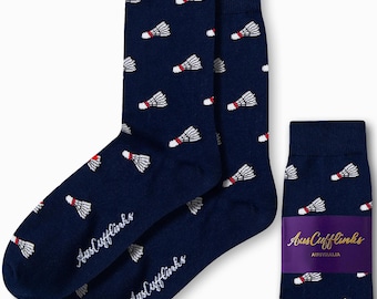 BADMINTON Socks | SHUTTLECOCK Sports Socks Groomsmen Socks Weddings | Gift Novelty Socks Men | Xmas Stocking Stuffer | Badminton Coach GIFT
