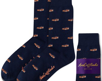 Orange Race Car Socks | Casual Everyday Wear for Men | Ideal Gift for Car Enthusiasts and Racers Fun Motorsport Christmas Gift Idea for Him
