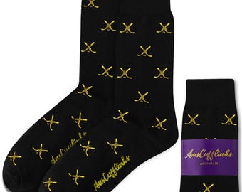 Black and Yellow Ice Hockey Cross Socks | Perfect Gift for Hockey Players and Fans | Fun Sports Socks for Men | Unique Athletic Style