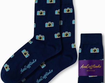 CAMERA SOCKS | Unique Camera Print Socks for Men | Quirky Everyday Socks for Photographers and Collectors of Novelty Socks