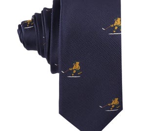 Ice Hockey Shot Skinny Tie | Sports Slim Necktie for Players, Coaches & Fans | Perfect Gift for Hockey Lovers | Game Day Accessory for Men