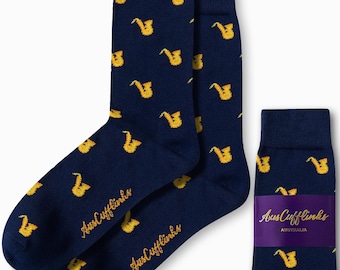 SAXOPHONE SOCKS | SAX Player Groomsmen Socks For Weddings | Christmas Stocking Stuffer | Xmas Present for Him | Music Musician Gift