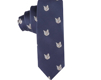 CAT FACE NECKTIE | Feline Print Tie for Men | Groomsmen Wedding Tie | Novelty Cat Lover Tie | Gift for Him | Handcrafted Kitty Necktie