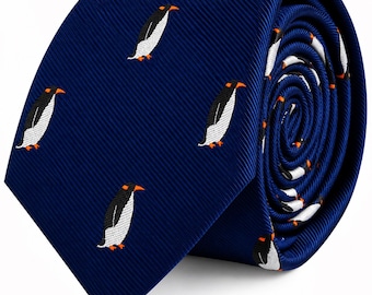 PENGUIN SKINNY TIE | Fun Novelty Necktie for Men | Perfect Gift for Penguin Lovers, Animal Lovers Wildlife Fans | Great for Work, Parties