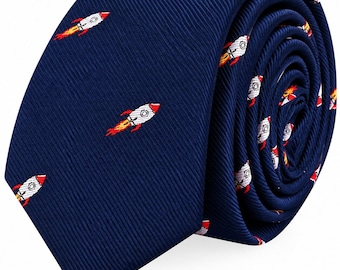 ROCKET SKINNY TIE | Fun Novelty Necktie for Men | Perfect Gift for Space Lovers, Astronauts, Scientists, Rocket Enthusiasts | Work & Parties