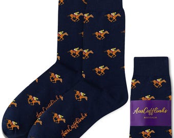 Melbourne Race Horse Socks | Everyday Casual Socks for Riders, Trainers, and Fans Ideal Gift for Horse Racing Lovers Christmas Gift for Him