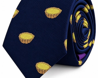 Egg Tart Skinny Tie for Men Foodie Gift, Novelty Tie for Weddings, Work and Special Occasions