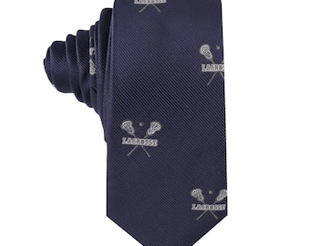 Lacrosse Skinny Tie | Sports Slim Necktie for Players, Coaches & Fans | Perfect Gift for Lacrosse Lovers | Game Day Accessory for Men