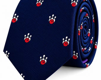 Ten Pin Bowling Skinny Tie | Fun Novelty Necktie for Men | Perfect Gift for Bowlers, Bowling Lovers, Coaches Teams | Work, Parties & Events