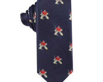 Ice Hockey Goalie Skinny Tie | Sports Slim Necktie for Players, Coaches & Fans | Perfect Gift for Hockey Lovers | Game Day Accessory for Men