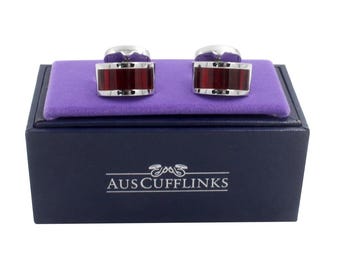 Gemelos RUBÍ 40.° ANIVERSARIO DE BODAS para él / Gemelos rojos premium / Caja de gemelos personalizada ensamblada a mano / Regalo del cuadragésimo aniversario