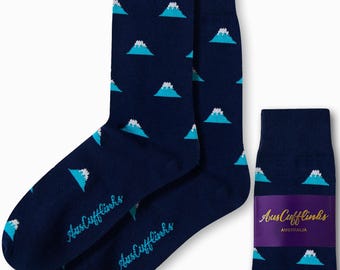 CHAUSSETTES DE MONTAGNE | Cadeau parfait pour un anniversaire, des fêtes ou des fêtes de Noël pour lui | Chaussettes amusantes à imprimé montagne pour papa, mari, amis et amoureux de la nature