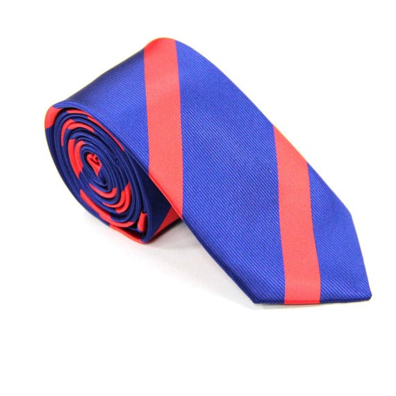 Navy Purple Stripe Skinny Tie For Men - Wedding, Work, Formal Necktie With 5 Year Warranty