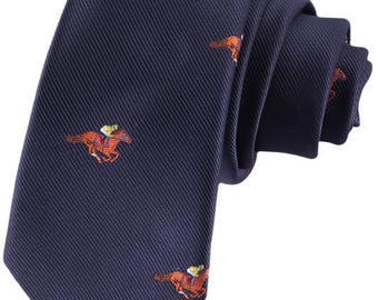 Melbourne Race Horse Skinny Tie | Equestrian Slim Necktie for Riders, Trainers & Fans | Perfect Gift for Horse Racing Lovers | Race Day Men