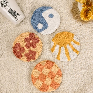 Fun Mug Rugs / Mug Rugs / Aesthetic Home Decor / Punch Needle Coasters / Cup Coasters / Cotton Coasters