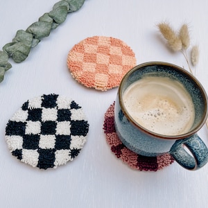 Fun Mug Rugs / Mug Rug / Aesthetic Home Decor / Punch Needle Coasters / Cup Coasters / Chessboard