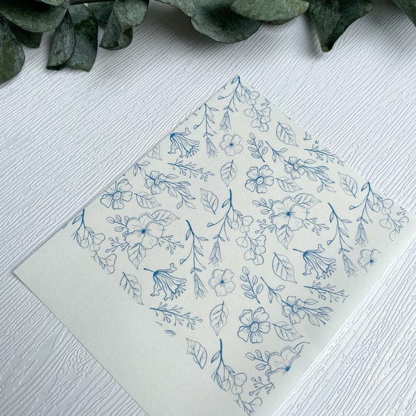 Fleurs bleu clair Papier transfert pour pâte polymère