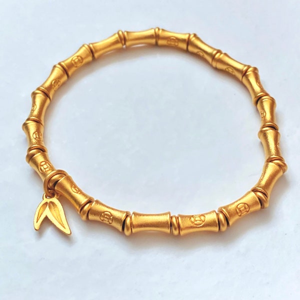 Gold Bamboo Bracelet 24K Gold Plated Luck Wealth Bamboo Jewelry