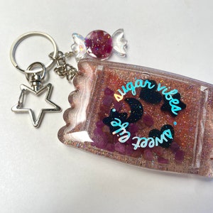 Ruby Crystal Chips Candy Gem Shaker Keychain - Glitter Red Black