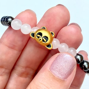 Panda White Jade Hematite Bracelet Natural Crystal Beads Kawaii Gold Plated Panda Bear Charm Jade Cute Gift