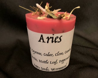Aries Herbal Zodiac Votive Candle - Wicca New Age Pagan Metaphysical - Soy/Beeswax Blend