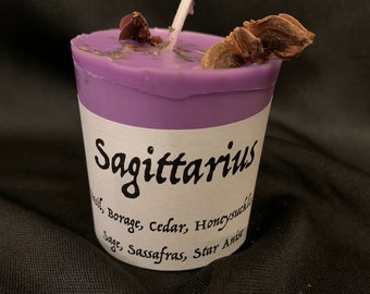 Sagittarius Herbal Zodiac Votive Candle - Wicca New Age Pagan Metaphysical - Soy/Beeswax Blend