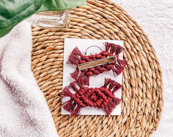 Macrame Hair Clips | Boho Alligator Clips, Pigtail Bows