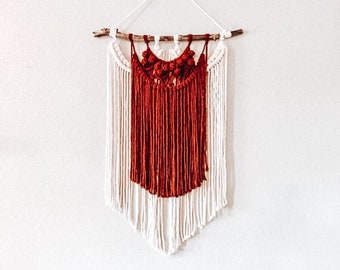 Burgundy + Natural White Wall Hanging ~ Macrame Wall Hanging | Bohemian Home Decor