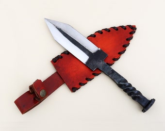 Groot formaat Double Blade Handmade Rail Iron mes, unieke design hand gesmede gift mes, antiek mes. (RIF-18)