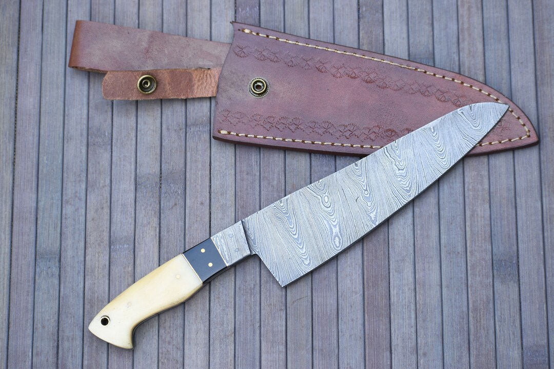 Bone Handle Chef Knife With Leather Cover , Hand Made Knife, Gift