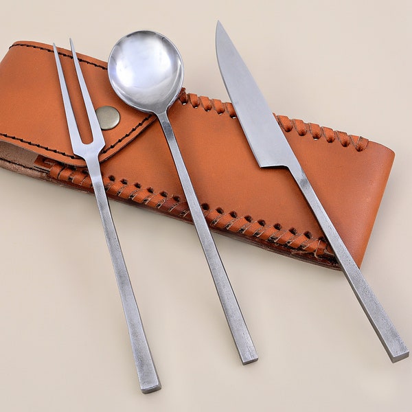 Steel Bars Mirror Polished Table Cutlery Set, Handmade Cutlery Products, Rail Iron Hand Forged Cutlery Sets (CCS-05)