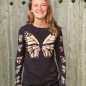 Long sleeve butterfly top hand painted in bleach