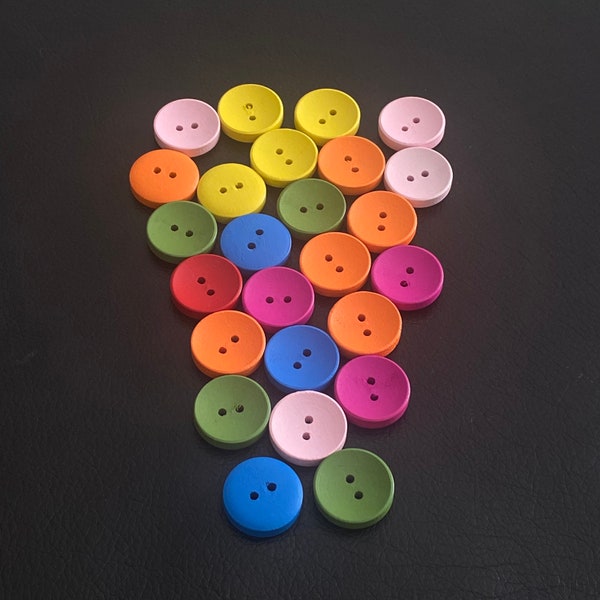 Round Bright Colorful Wooden Buttons, Mixed Colors, Wood Buttons, Valentine’s, Crafts, Sewing Projects - 20 mm x 4.5 mm 2 Holes