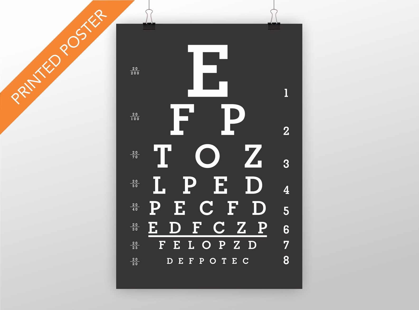 Printed Eye Chart Poster Poster Eye Chart Wall Art Black Etsy