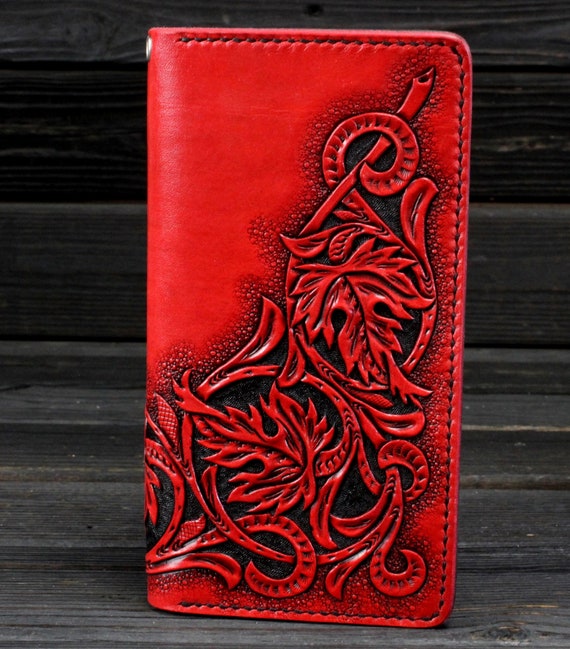 Red Women s Leather Long Wallet Sheridan Handcrafteed Red Leather Women s Long Wallet Ultra thin Leather Long Purse Flowers Custom Design Etsy Canada